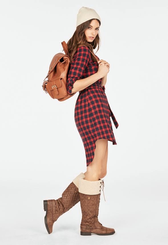 plaid shirt dress outfit