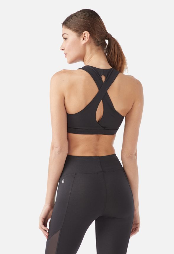 black cross back sports bra