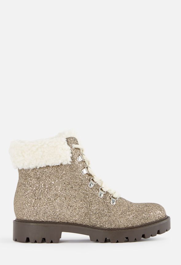 Jane Glitter Lace-Up Boot in Gold - Get 
