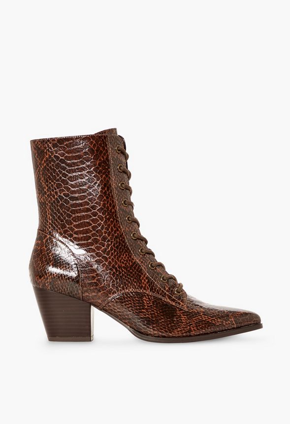 Calico Lace-up Boot in Brown Snake 