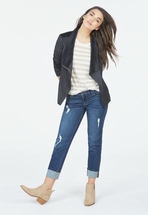 draped faux suede jacket
