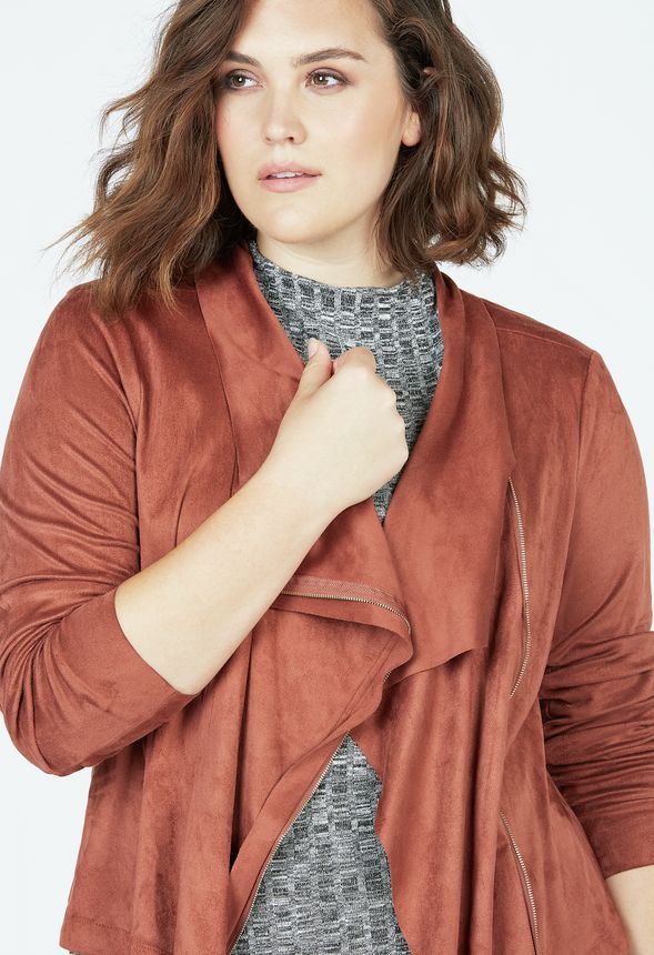 Faux Suede Draped Front Jacket in terracotta Get great deals at JustFab