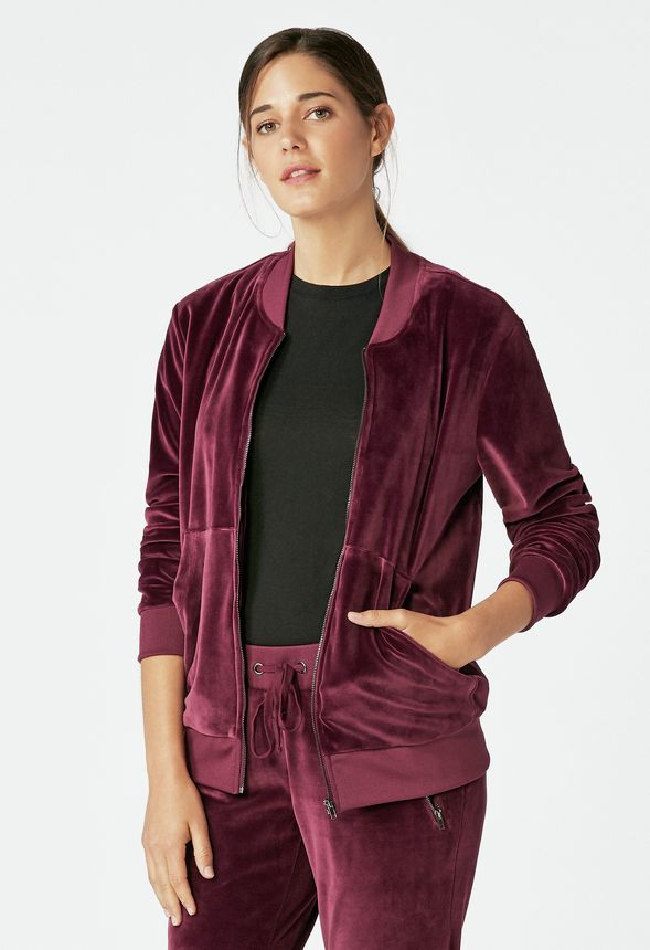 Velour Track Jacket in Boysenberry - deals at JustFab