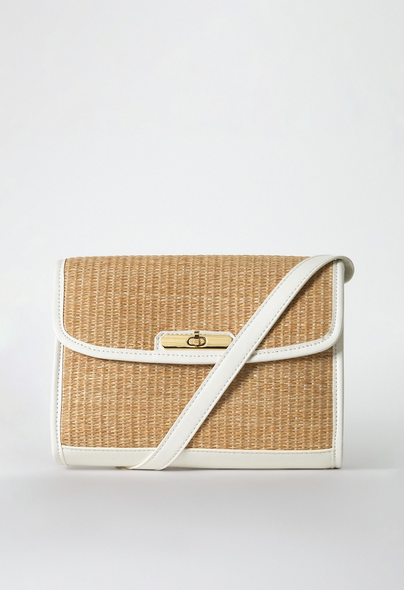 Raffia Crossbody With Faux Leather Trim Bags & Accessories in Natural