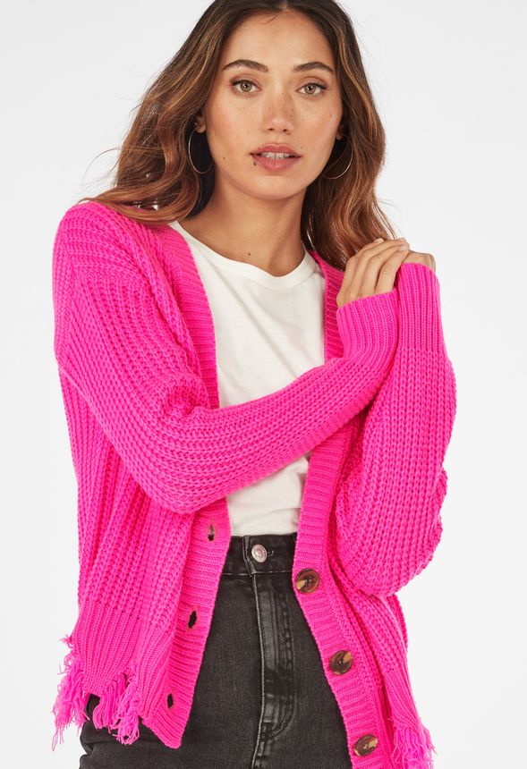 hot pink fringe sweater