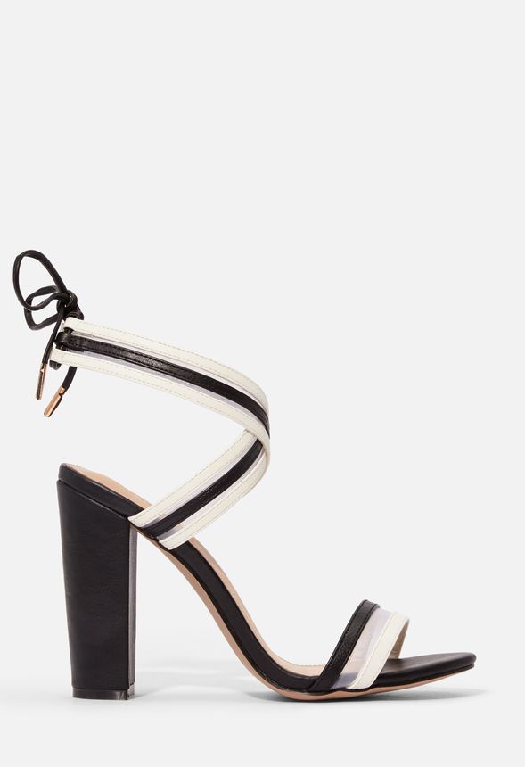 black and white block heels