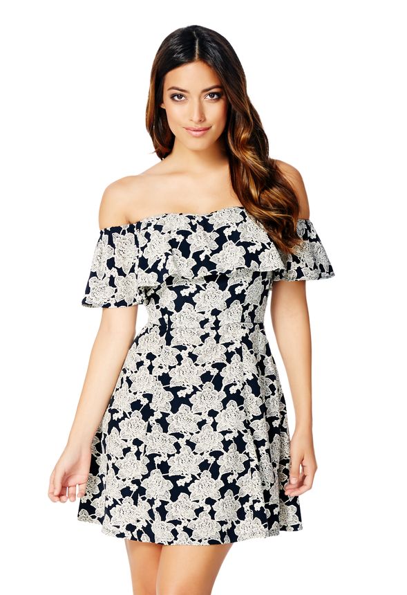 Off Shoulder Printed Dress in INDIGO MULTI - Get great deals at JustFab