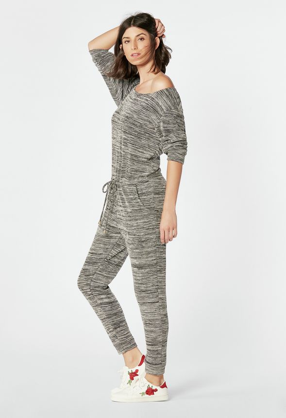 Relaxed Knit Jumpsuit in Black Multi Get great deals at JustFab