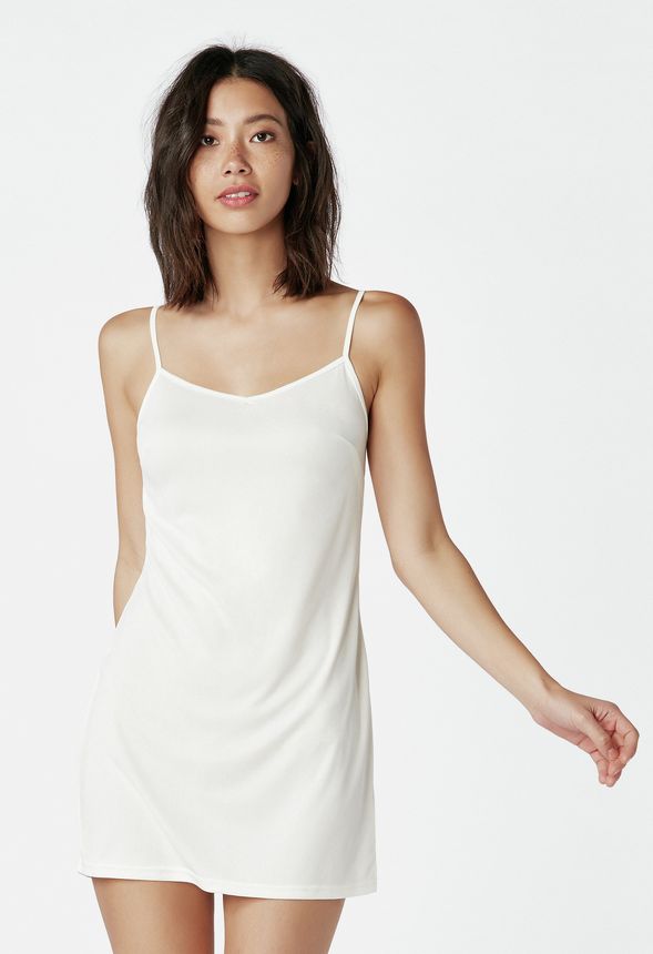 white cami slip dress
