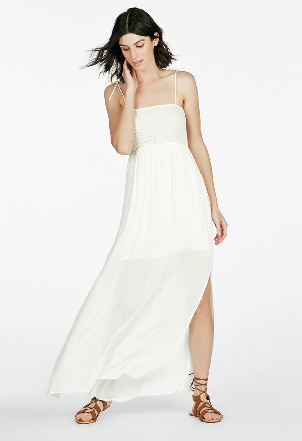 white smocked maxi dress