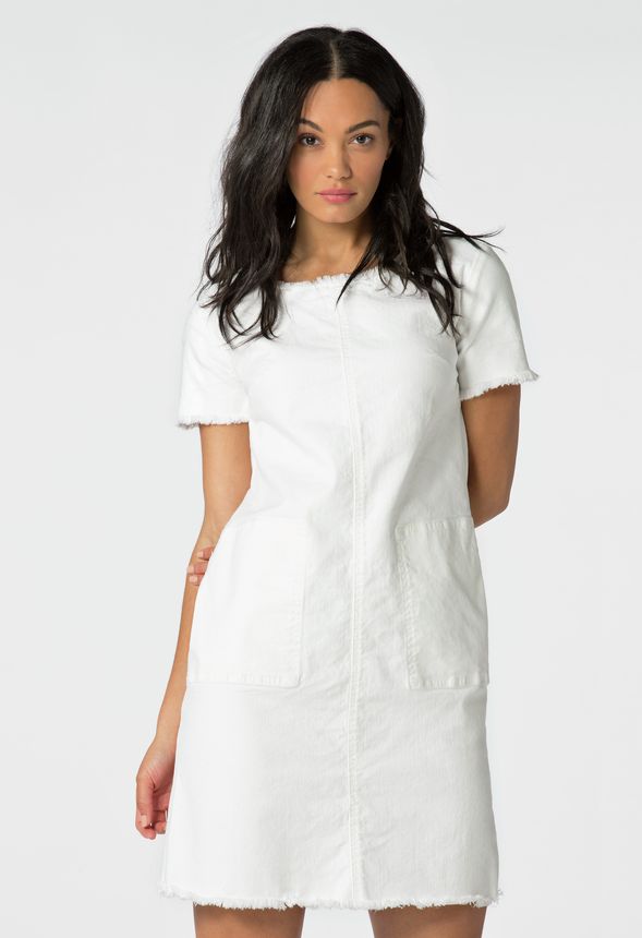 white denim shift dress