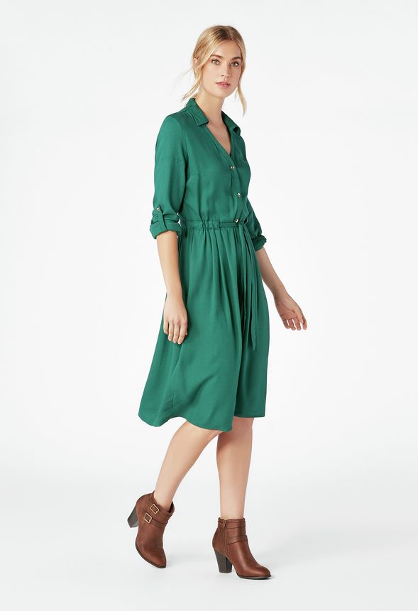 green midi shirt dress