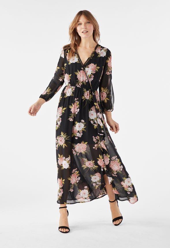 ruffle front maxi dress