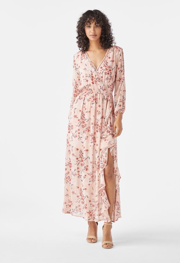 ruffle front maxi dress