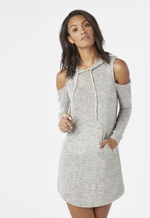 cold shoulder sweatshirt with hood