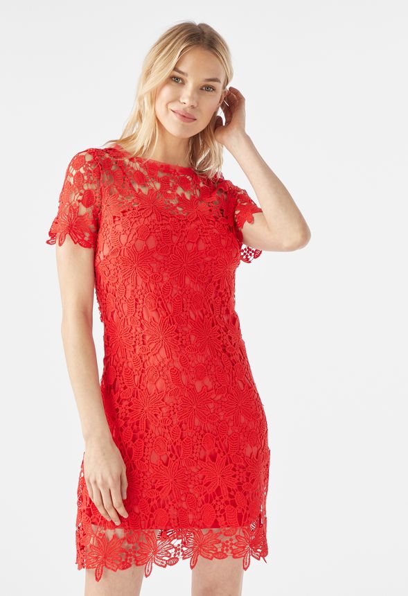 Lace Shift Dress in Red - Get great 