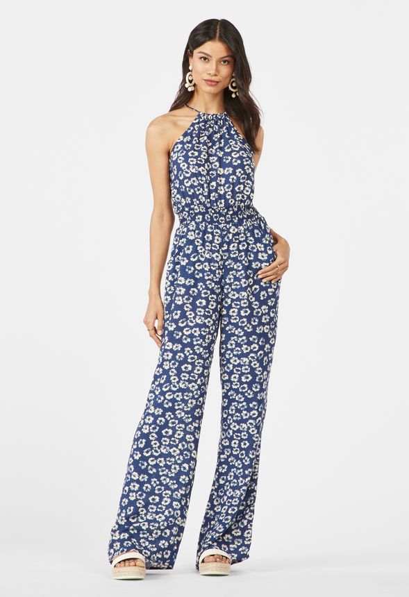 printed halter jumpsuit