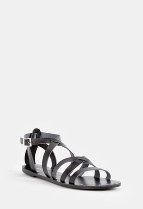 black strappy sandals flat heel