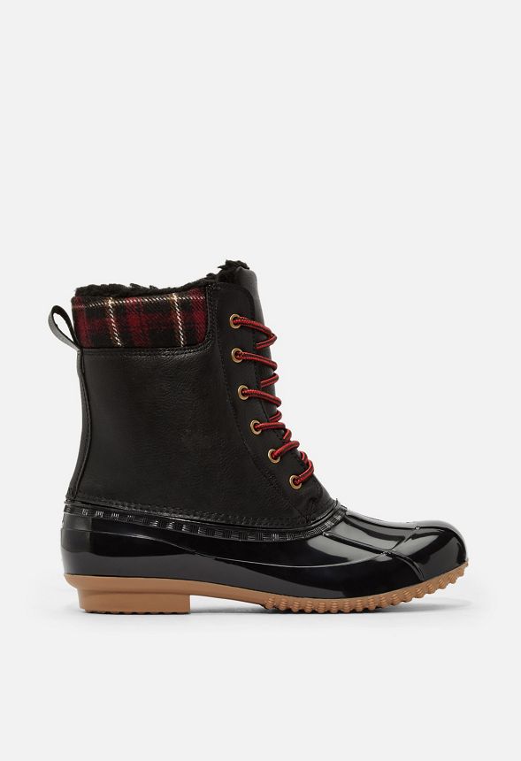 black and red duck boots