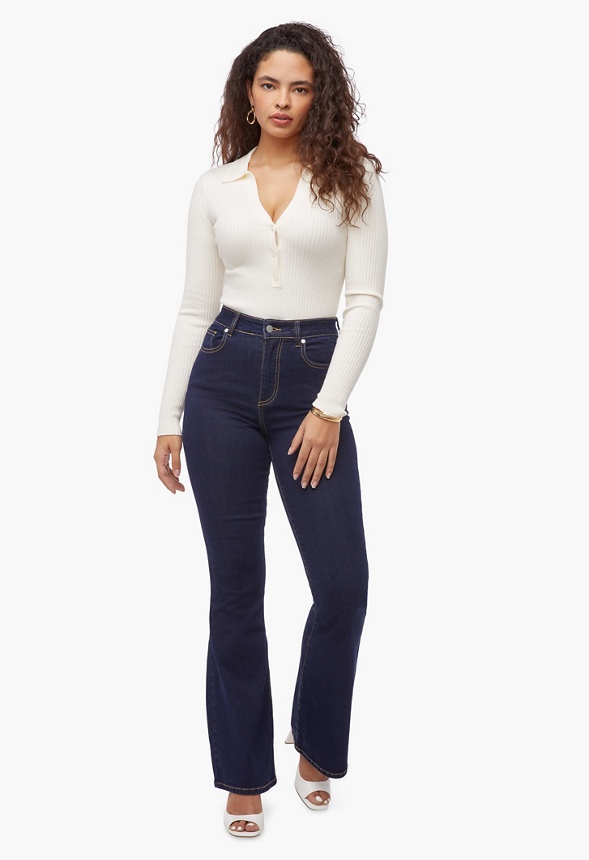 dark wash high waisted flare jeans