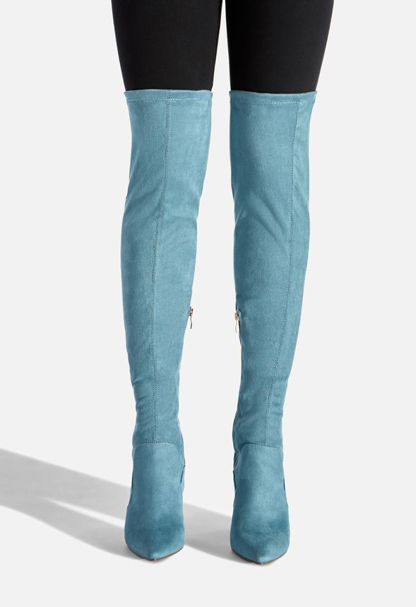 over the knee blue suede boots