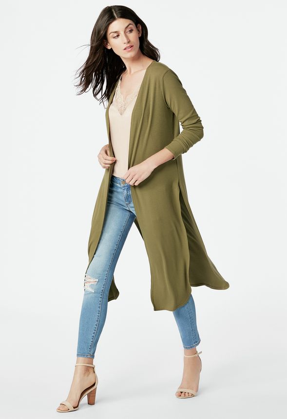 Rib Knit Cardigan in Dark Olive - Get great deals at JustFab