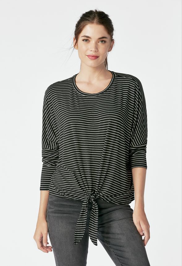 Tie Knot Knit Top in Black Multi - Get great deals at JustFab