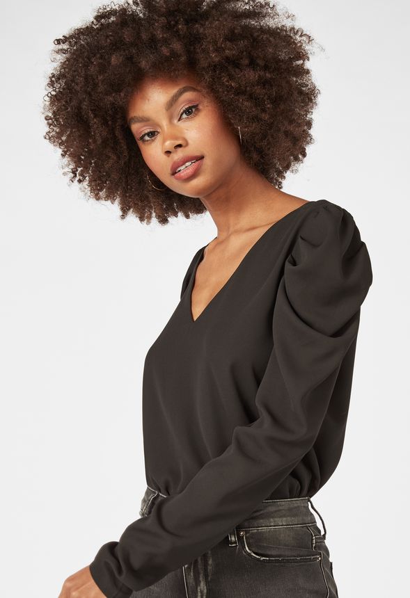 black puff sleeve bodysuit Hot Sale - OFF 68%