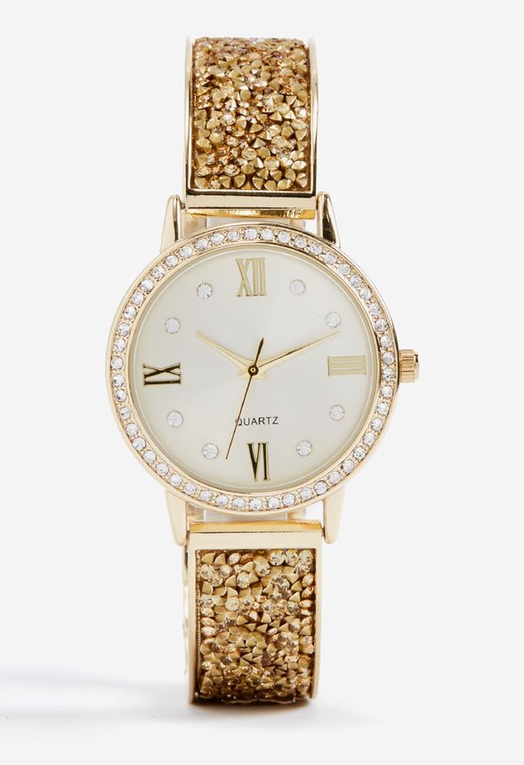 Dripping Glitter Watch in Gold Glitter - Get great deals at JustFab