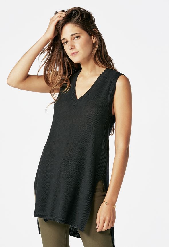 Sleeveless Tunic Sweater in Black Get great deals at JustFab