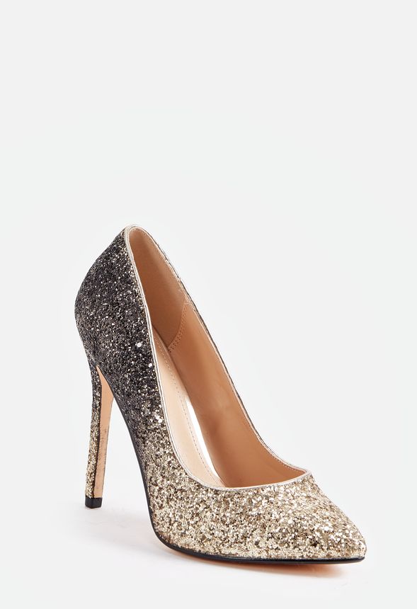justfab black and gold heels