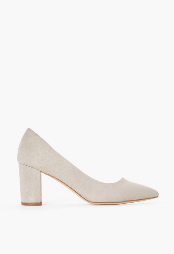 gray block heel pumps