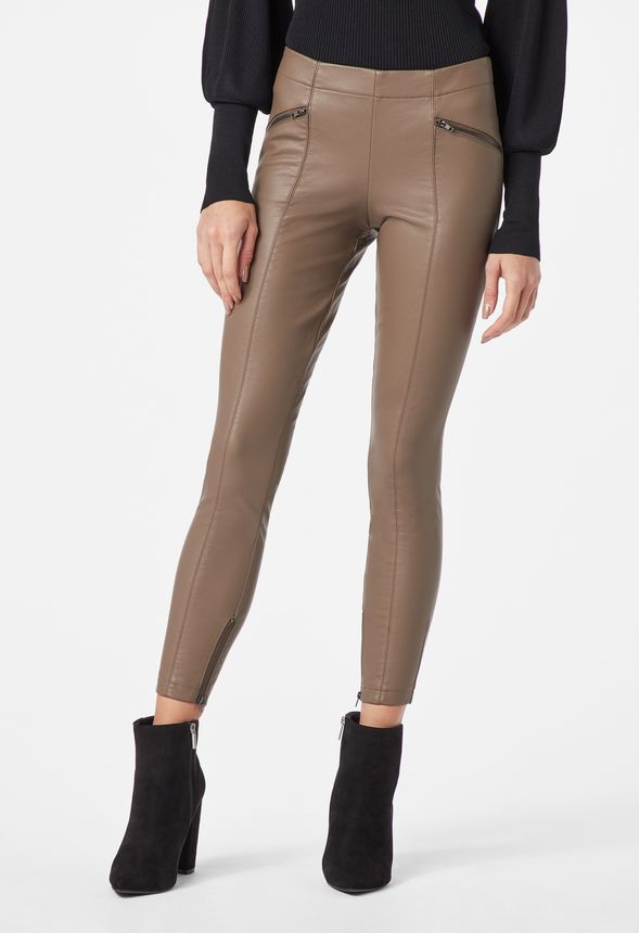 Faux Leather Ankle Zip Pants in Chocolate Chip - Get great deals at JustFab