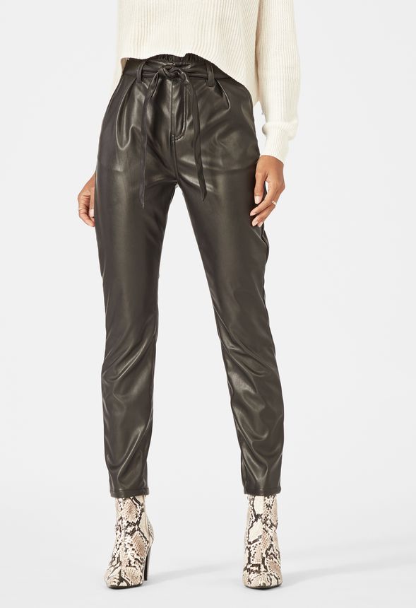 paperbag waist leather pants