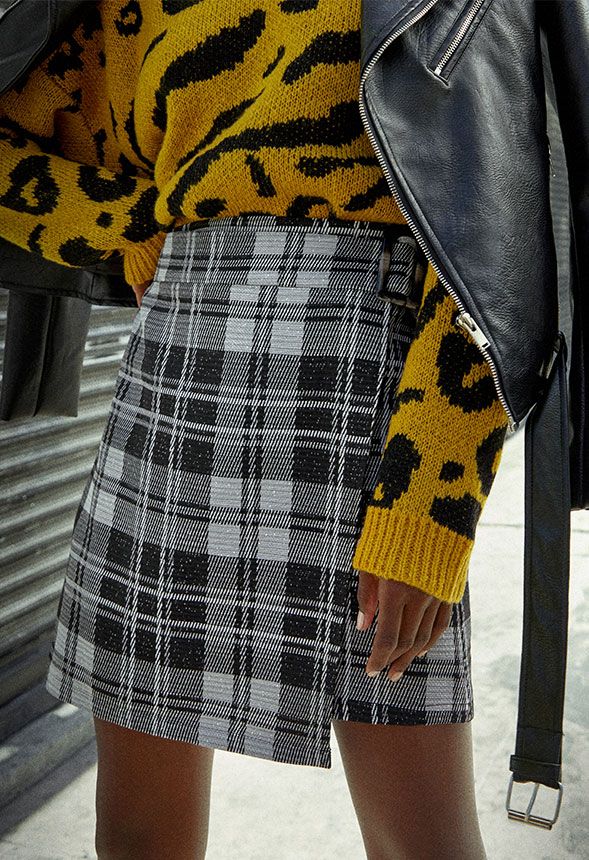 Belted A-Line Mini Skirt in Black Multi - Get great deals at JustFab