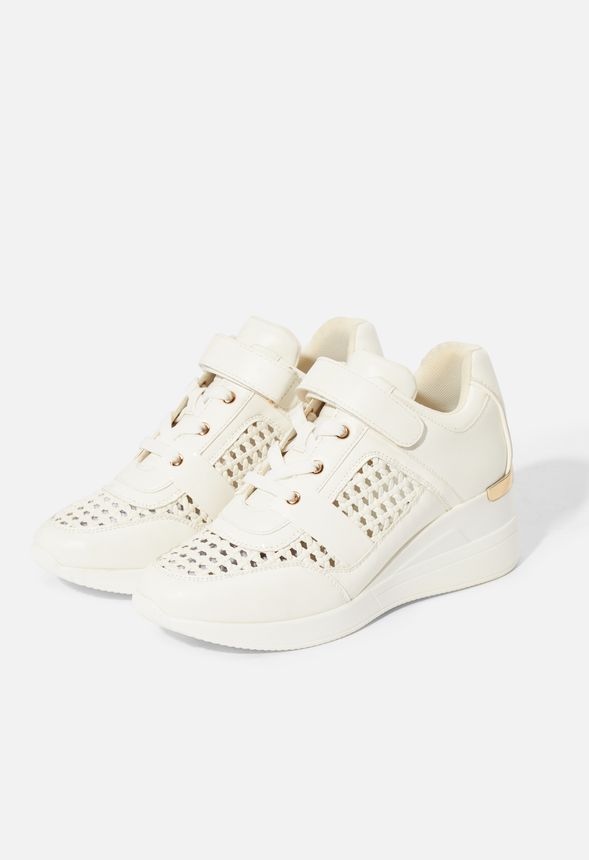 Kahlia Woven Wedged Sneaker in White 