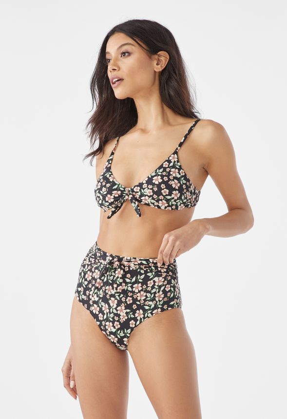 black floral high waisted bikini