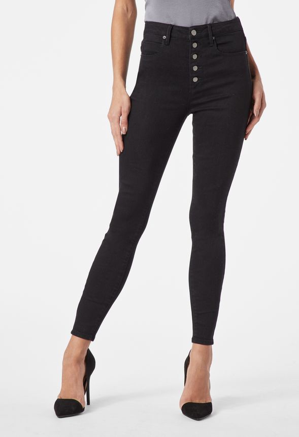 high waisted black jeans with buttons