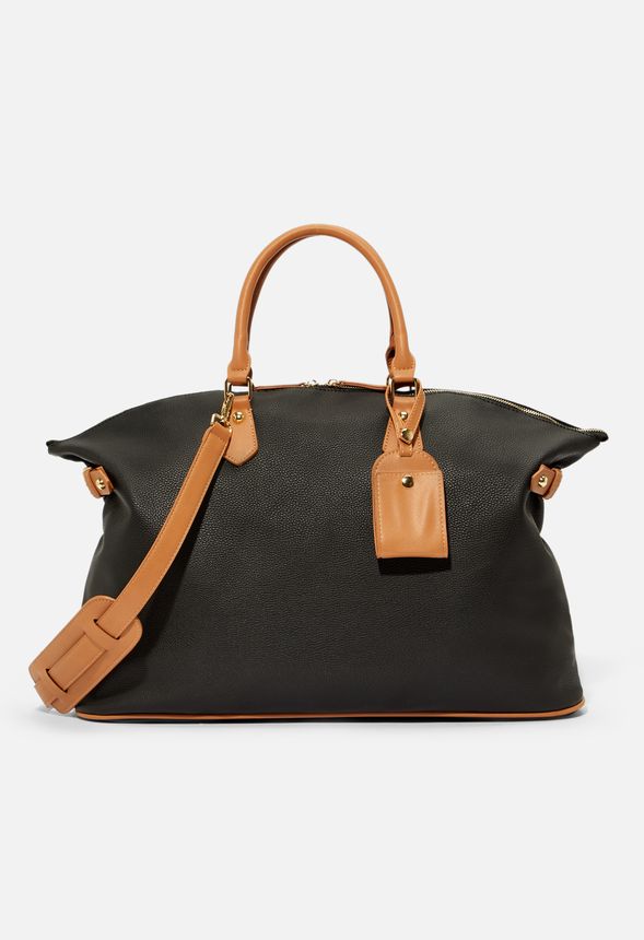 Side Tab Weekender Tote Bags & Accessories BLACK/COGNAC - Get great deals at JustFab