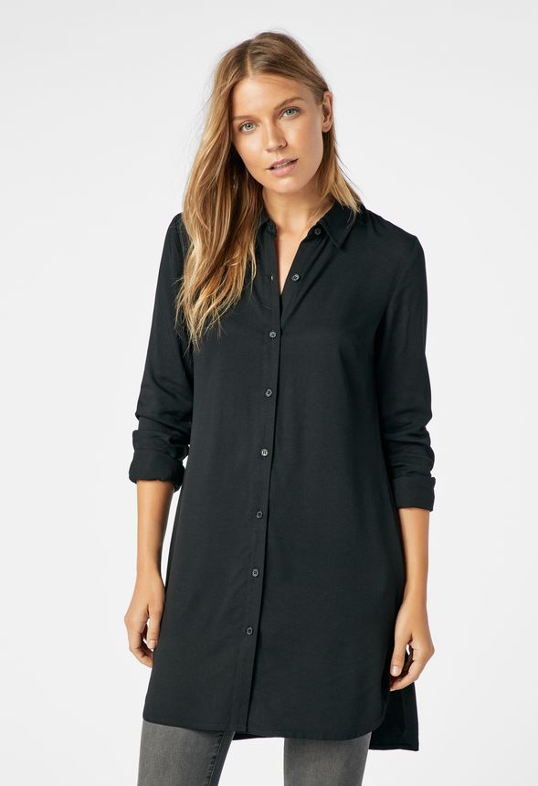 Button Down Tunic Blouse in Black - Get ...