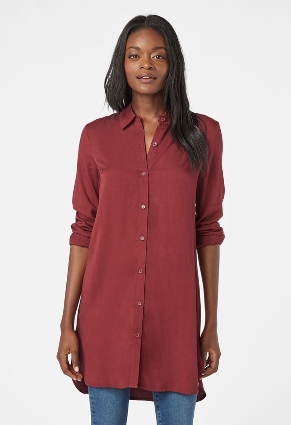 Button Down Tunic Blouse in CABERNET ...