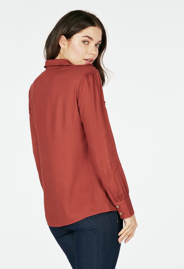 Ruffle Front Blouse in CINNAMON Get great deals at JustFab