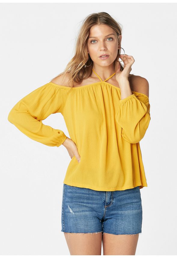 yellow cold shoulder blouse