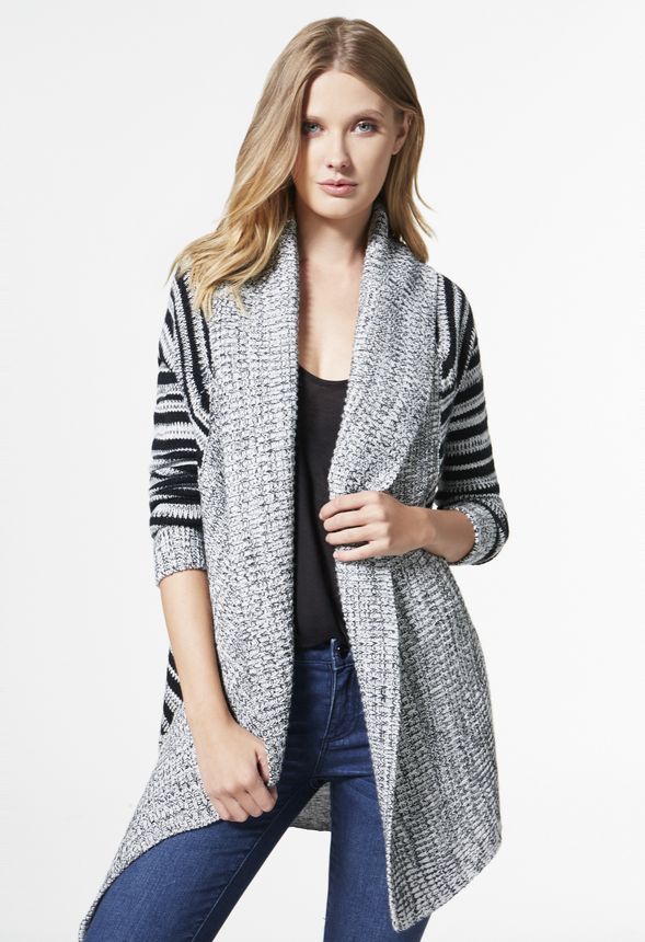 Open Front Stripe Cardigan in Charcoal - Get great deals at JustFab