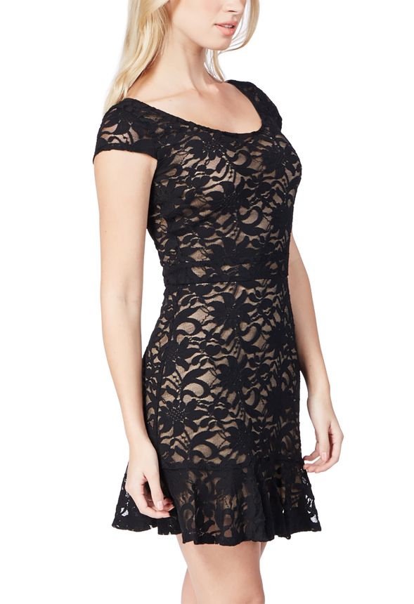 Lace Ruffle-Hem Dress in Black - Get great deals at JustFab