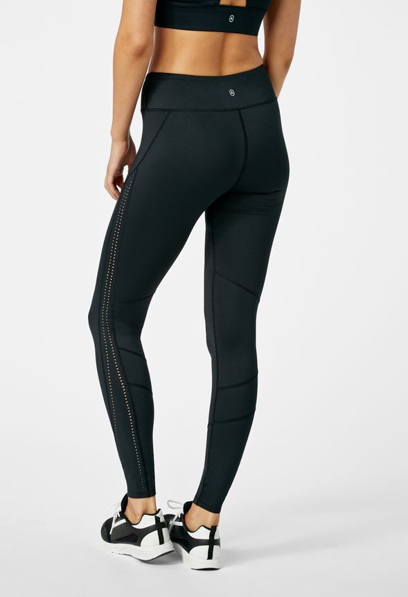 Side Panel Perforated Active Leggings in Black - Get great deals at JustFab