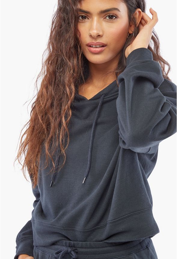 Cozy Hooded Active Sweatshirt Plus Size in Black - Get great deals at ...