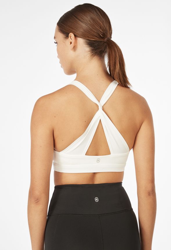 Twist Back Sports Bra in White Get great deals at JustFab