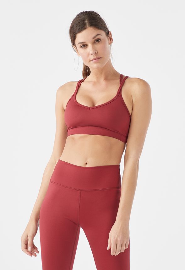 red strappy sports bra