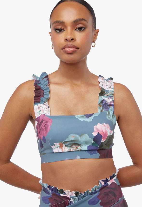 Ruffle Sports Bra Clothing in GOBLIN BLUE FLORAL PRINT Get great